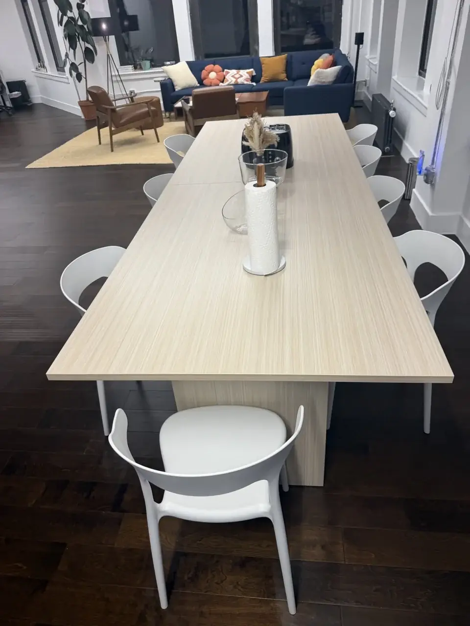 Clean shared table and seating area