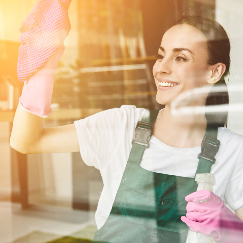 woman cleaning windows